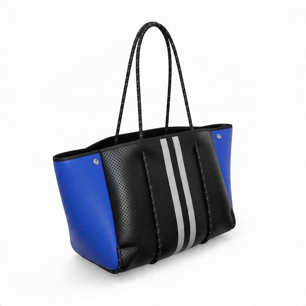 Haute Shore Greyson Black Royal Blue Perforated Neoprene Large Tote Bag